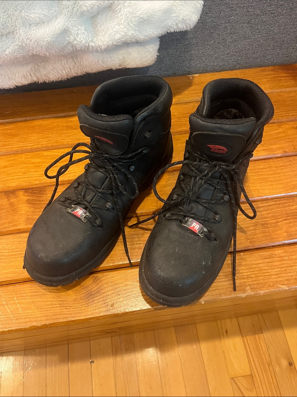 Avenger Men's Black Lace-Up Work Boots with Red Logo